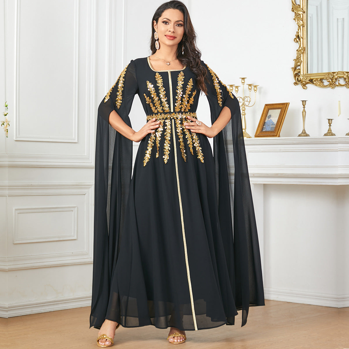 Arab Women's Robe Super Long Sleeve Muslim Dress - kinko