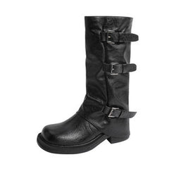 Height Increasing ole Belt Buckle Pile Boots Women Chunky Heel Retro Western Cowboy Boot Boots Chelsea Mid Calf Riding Boots