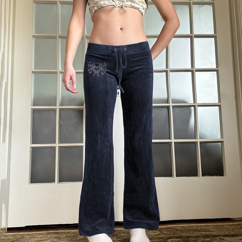 American Retro Y2g Velvet Bootleg Pants Slim Fit - kinko