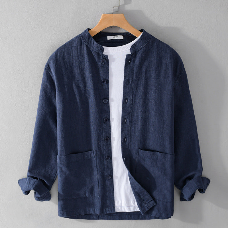Men's Retro Stand Collar Chinese Knot Button Shirt Coat - kinko