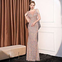 Sequin Long Slim Slimming Fishtail Dress - kinko