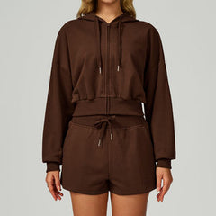 Autumn Winter Zipper Sports Sweater Hooded Casual Loose All Matching Hoodie Women Running Fitness Sportswear