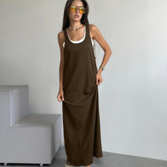 Loose Casual Suspender Top Maxi Dress Home Wear Two Piece Set Knit Breathable Comfortable Nightdress