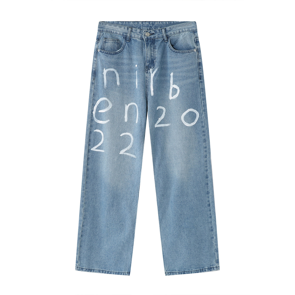 New Loose Wide-leg Mopping Jeans Personalized Digital Printing - kinko