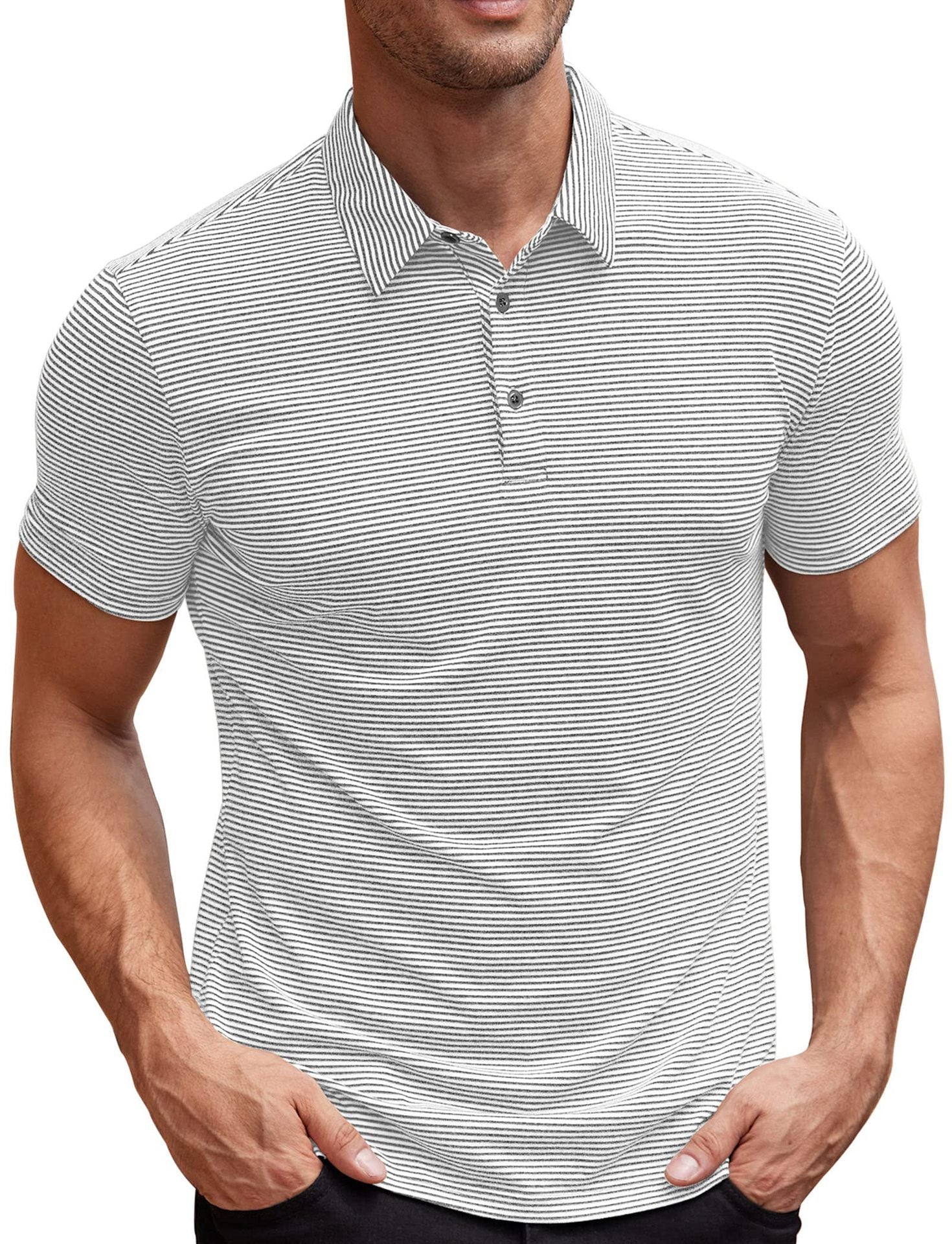 Contrast Color Striped Short Sleeve Men's Summer Loose Lapels - kinko