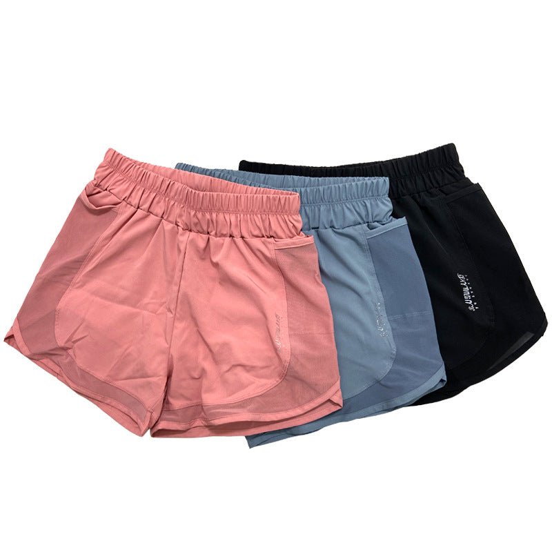 Sports Shorts Women Anti-Exposure Loose Mesh Double Pocket Quick-Drying Running Aerobic Fitness High Waist Outer Shorts - kinko Global Holdings inc