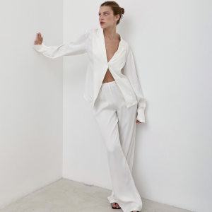 Autumn Satin Loose Cardigan Can Be Outerwear Homewear Long Sleeved Trousers Women Pajamas