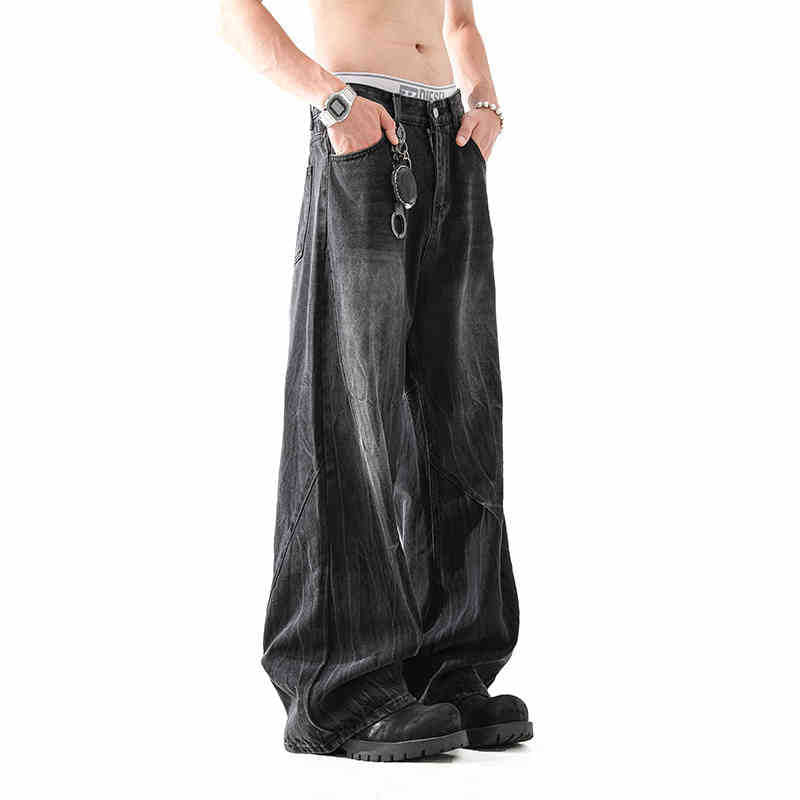 Lightning Pattern Washed Straight Jeans Men - kinko