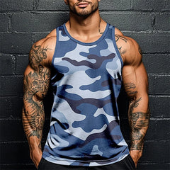 Summer Men Classic Camo Print Fitness Tank Top Gym Sports Loose Breathable Soft Sleeveless Top Fashion Simple Men's Vest Tee