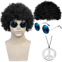 Men Hippie Costume Set Disco Costume Accessories Women Disco Necklace Sunglasses Mustache Halloween Party Character Costumes