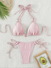 Sexy Pink Bikini 2024 Swimsuit Women White Pearl Strap Push Up Micro Swimwear Brazilian Bathing Suit Tie Side Thong Bikinis Sets