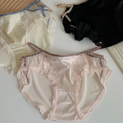Women's Panties Soft Sexy Lace Semi-transparent Briefs Breathable Mid Waist Color Spelling Comfortable Thin Underwear Intimates