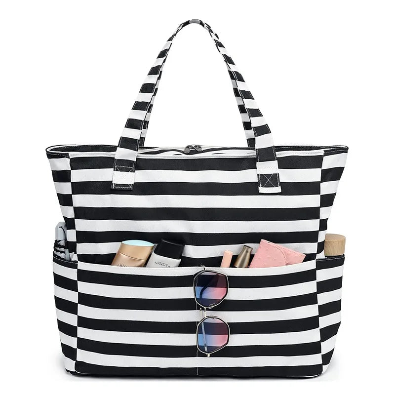 Beach Tote Bag Women Foldable Travel Bag with Anti-Sand Pocket Lightweight Storage Bag for Gym/Shopping Packable in Carry-On