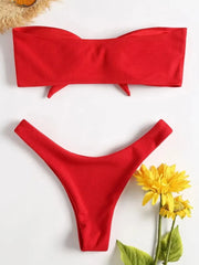 Brazilian Women's Low Waisted Thong Bikini Bottoms Solid Swimwear Red White Black Summer Push Up Bathing Suit for Beach Poolside