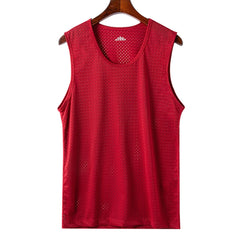 Men Ice Silk Mesh Summer Thin Sleeveless Shirt Round Neck Breathable Sports Fitness T-Shirt Bottom Korean Mena Tank T-shirts