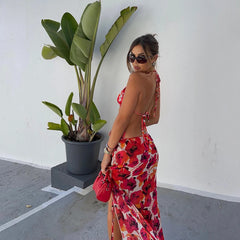 Sexy Folwer Print  3 Pieces Bikini Set 2024 Summer Beach Wear Brazilian Bikinis Swimsuit With Beach Skirt Swimwear Cover-up