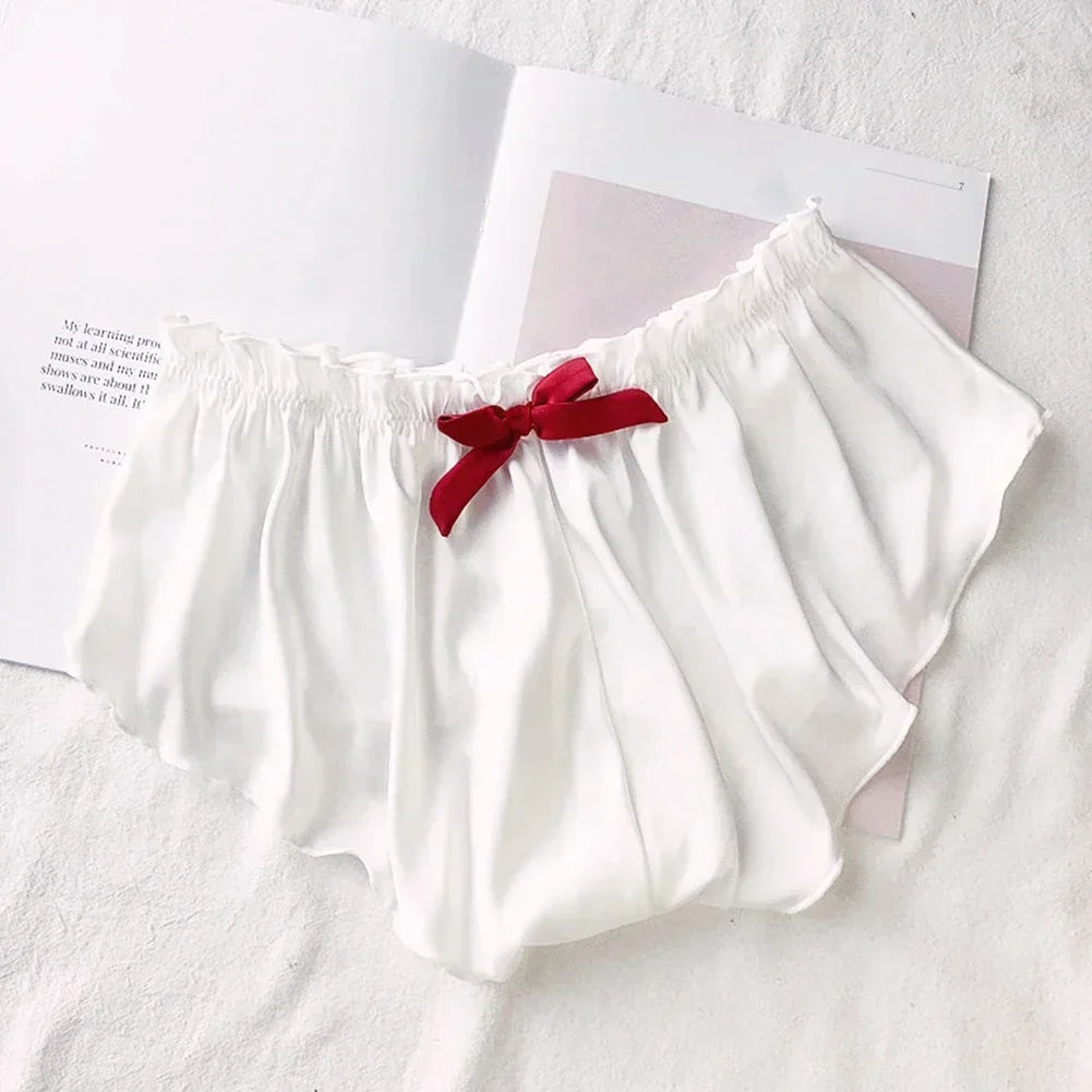 Hot Sale Fashion Women Silk Satin Solid Lingerie Pajamas Bottom Underwear Underpants Shorts Brief Solid Color Bow Underpants