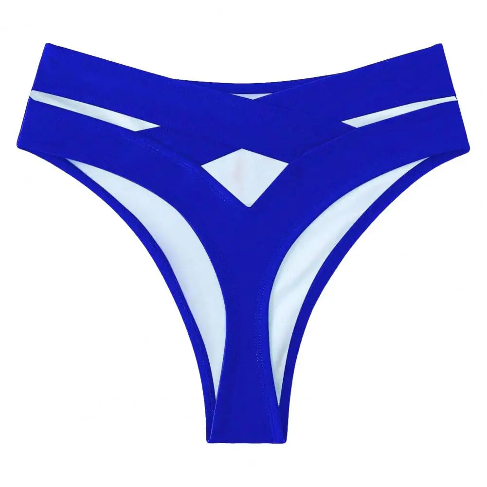 Women Sexy High Waist Swimming Briefs Solid Color Back Cutout Swim Trunks Bikini Bottom Swimwear Beachwear Brazilian Bikini