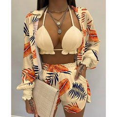 Cacocala 2023 New High Waist Bikini Set Print Women Swimsuit Three Pieces Swimwear Sexy Beachwear Bathing Female Suit Shorts
