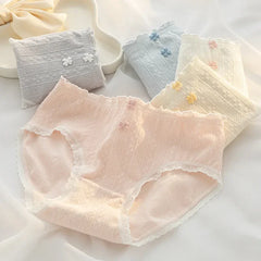 Women's Underwear Cute Girls' Comfort Briefs Middle Waist Seamless Underpants Fashion Flower Panties Female Lingerie