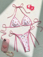 Sexy women cute cherry print halter string micro bikini sets two pieces swimsuit Swimwear bathing suit beach outfits biquini