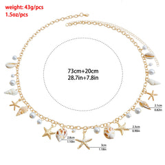 Bohemian Summer Beach Shell Waist Link Imitation Pearl Sea Star Conch Pendant Body Chain for Women Fashion Jewelry Accessories