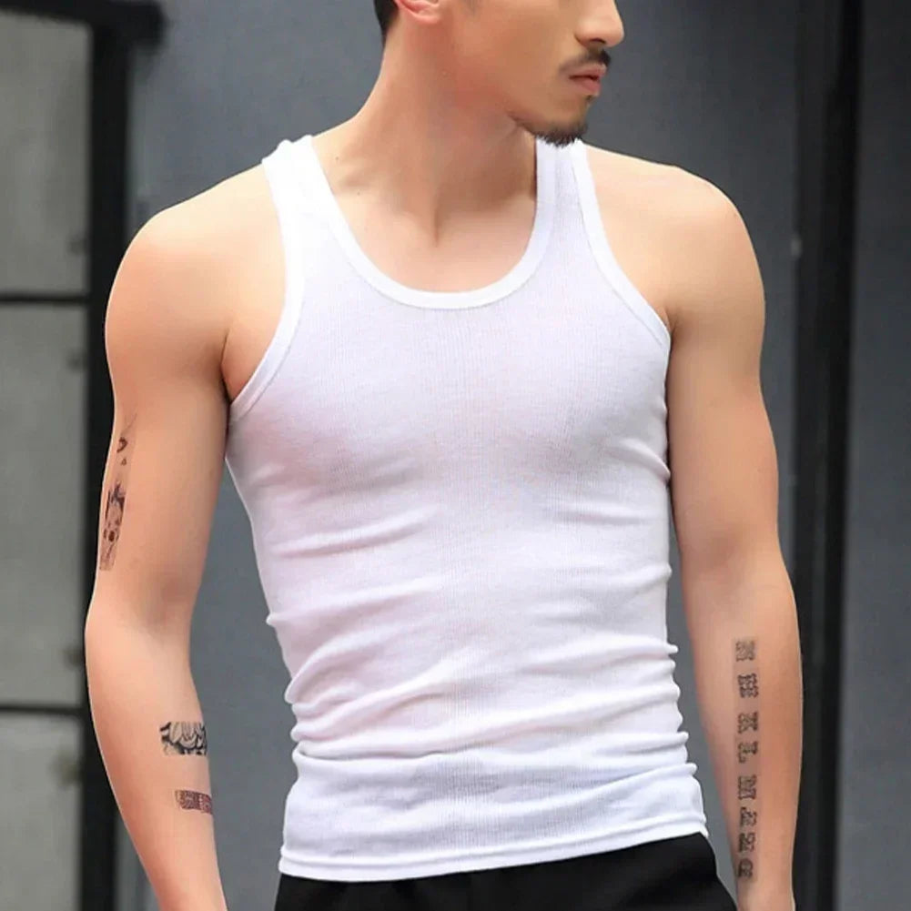 Fashion Men's T-Shirts Tank Tops Undershirt Gym Workout Stringer Fitness T-Shirt Beater Underwear Vest Clothing
