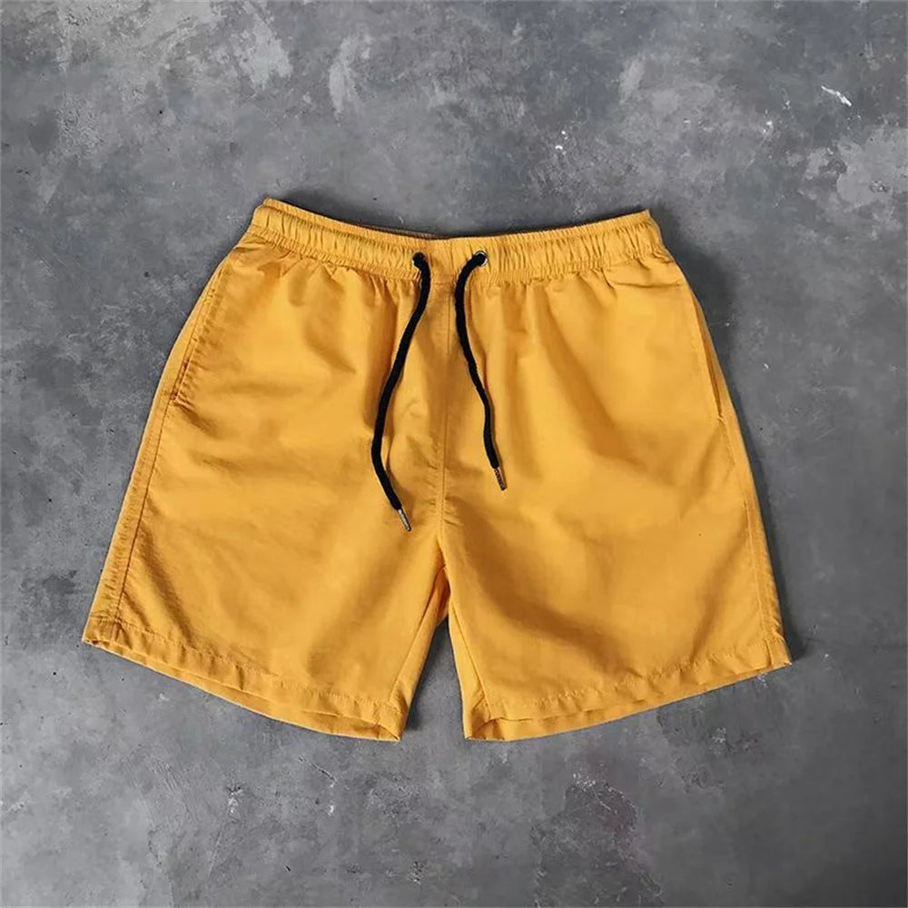 Men‘s Swim Trunks with Side Pockets Summer Casual Solid Color Beach Shorts Quick Dry Lightweight Board Shorts Swimwear Swimsuit