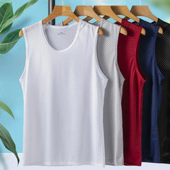 Men Ice Silk Tank Tops Underwear Undershirt Mesh Quick-drying Bodybuilding Vest Gym Sports Fitness Sleeveless Breathable Singlet
