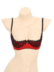 Womens Sexy Contrast Lingerie Half Cup Lace Push Up Balconette Bra Tops Adjustable Spaghetti Straps Underwire Bralette Underwear