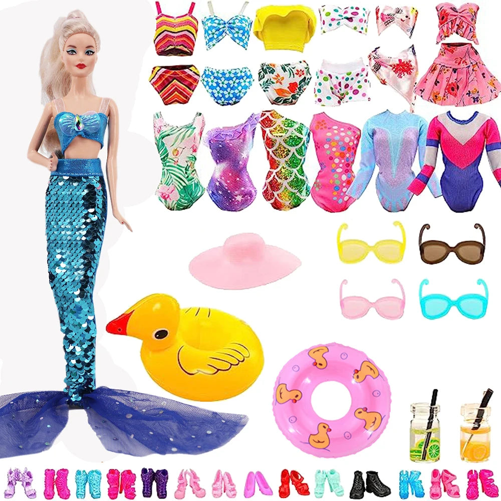 Doll Accessories Fishtail Skirt+Swimsuit+Swim Ring+Multiple Accessories,For Babi 11.8inch Doll Beach Accessories Festival Gifts