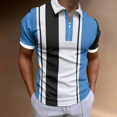 Fashion Striped Pattern Men's Zippers Polos T-Shirts Short Sleeve Street 3D Printed Trend Male POLO Tee 6XL Big Size Casual Tops