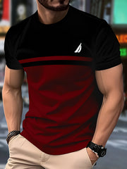 Men'S Novelty 3D Crew Neck T-Shirt,Casual Polyester Knit Fabric with Slight Stretch,Regular Fit,with Striped Pattern,