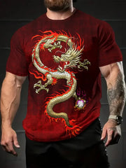 Men's Casual Crew Neck T-shirt 3D Cartoon Wolf Print Hip Hop Outdoor Street Trend Top Summer Short Sleeve T-shirt Sport