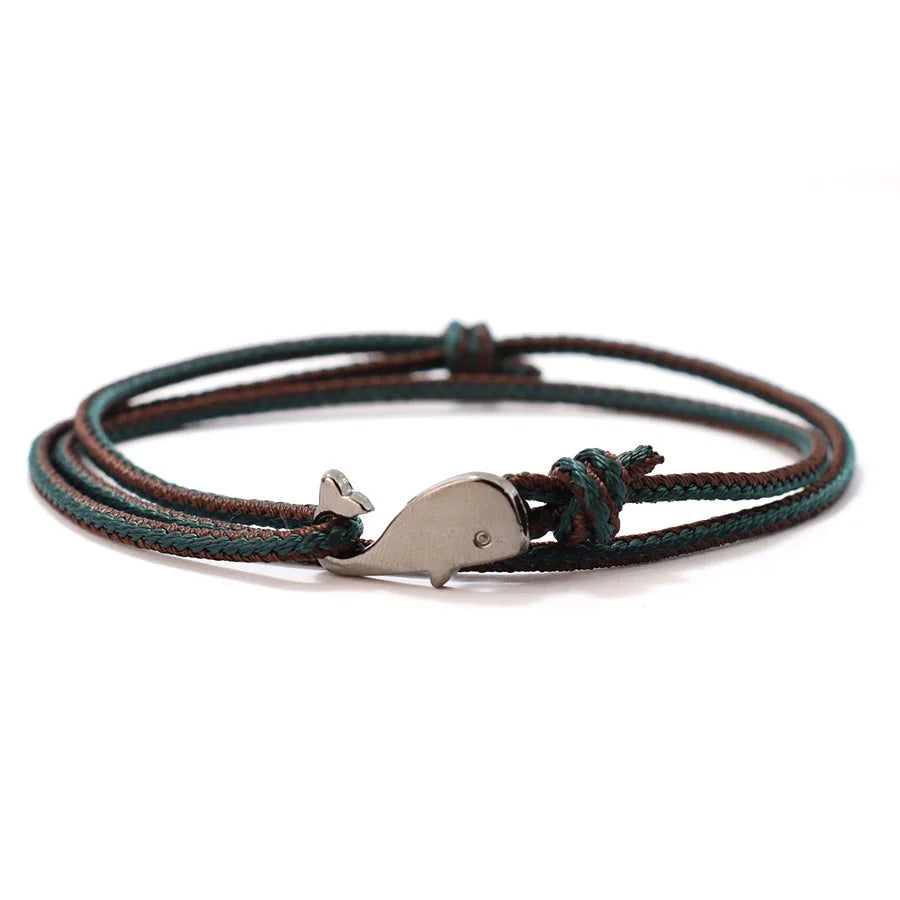 Men Marine String Bracelet Bilayer Sliding Adjustable Whale Braclet Beach Surfer Nautical Braslet Vacatio Leisure Accessories