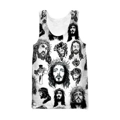 Men's Sleeveless Shirt Pattern Jesus O Neck 3D Outdoor Street Cool Design Clothing Athletic Casual Big & Tall Oversized Tank Top