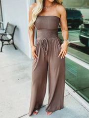 Jumpsuits Women Bodysuit One Pieces Outfits Romper Sexy Flat Shoulder Wrapped Chest Wide Leg Siamese Summer Female Clothing