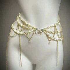 Fashion Y2K Retro Multilayer Pearl Waist Chain Belt For Women - Stylish Body Jewelry Accessories For Party & Casual Wear