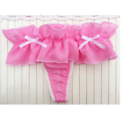 Women Sweet Cute Bow Lingerie Lady Sexy T-Back Thong Lace Ruffled Knickers Soft Panties Female Low Rise Lingerie Girl Underpants