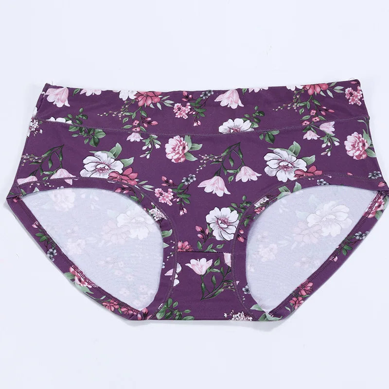 Women's Underwear Print Sexy High Waist Panties Female Plus Size High Elasticity Breathable Floral Breifs Seamless Lingeries