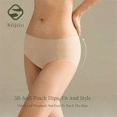 SUJIIN Women's Panties Seamless Underwear Invisibles Briefs Mid Waist 5A Antibacterial Breathable Moisture Wicking Underpants