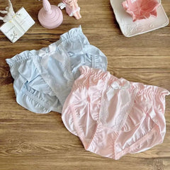 Women Milk Silk Ruffle Soft Underwear Middle Waist Smooth Cute Lovely Sweety Panties Princess Style Breathable Elasticity Breifs