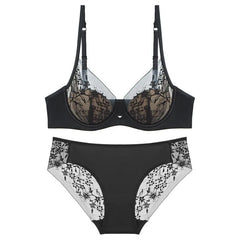 Luxury Women Lingerie Set Sexy Lace Embroidery Underwear French Thin Cup Push Up Bra Summer Mesh Breathable Intimates Bra Sets