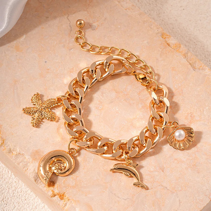 Bohemian Shell Bracelet for Women Men Gold Color Summer Beach Charm Bracelets Bangles Wristband Jewelry Accessories Couple Gifts