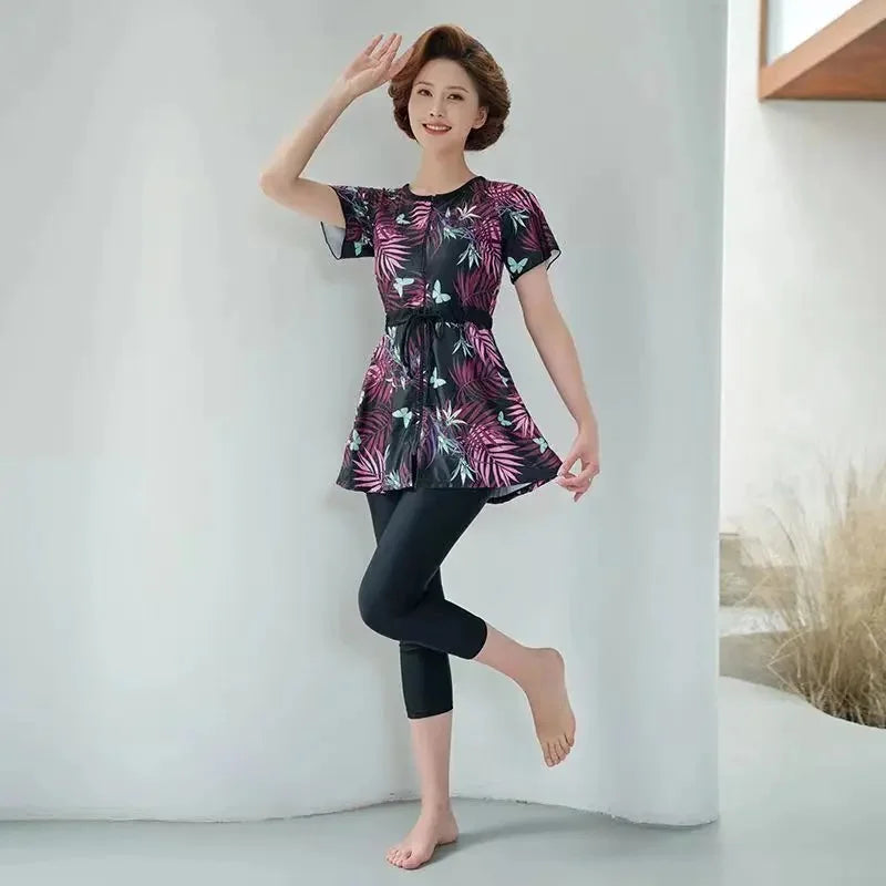 Conservative Mom Swimsuit Hot Sale Of The Season New Large Size Slimming Mid-Aged And Elderly Sports Separate Ladies Hot Spring