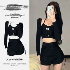 Women's Fashionable Long Sleeve Swimsuit Cover Up Top Slimming Effective Design For Vacation And Beach Outings