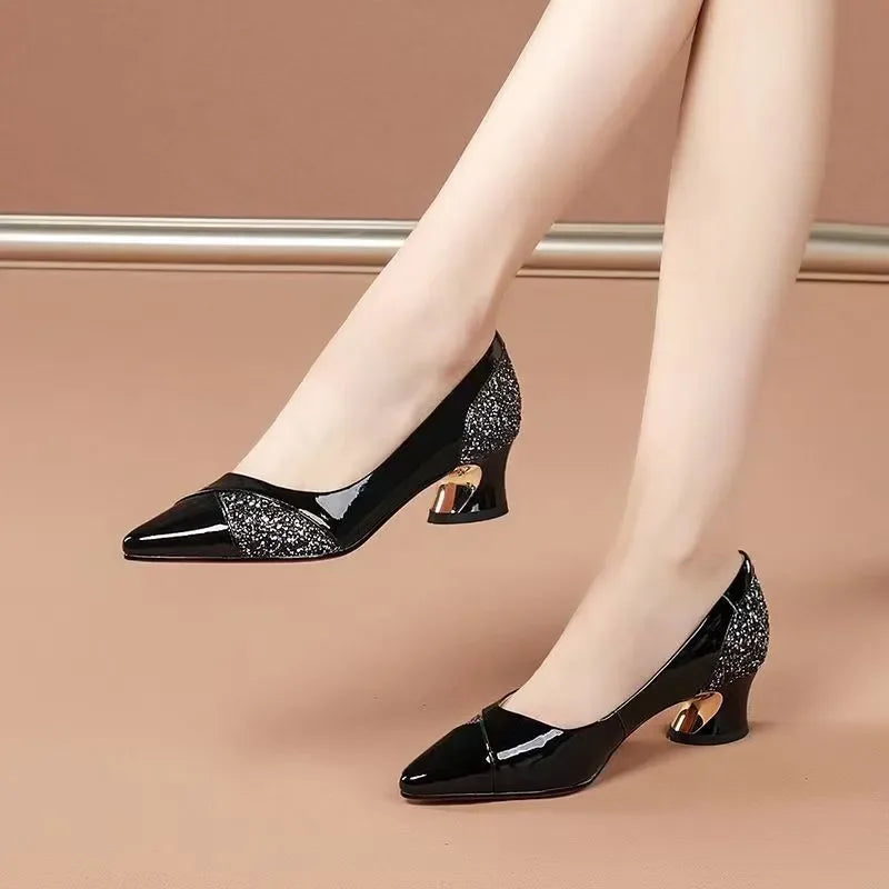 zapatos de mujer women cute pointed toe spring slip on square heel shoes for office lady classic hotel career pumps sapatos a327