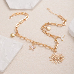 Starfish Mermaid Necklace Women Summer Boho Alloy Pendant Clavicle Chain Beach Jewelry Gift for Her Retro Vacation Accessories