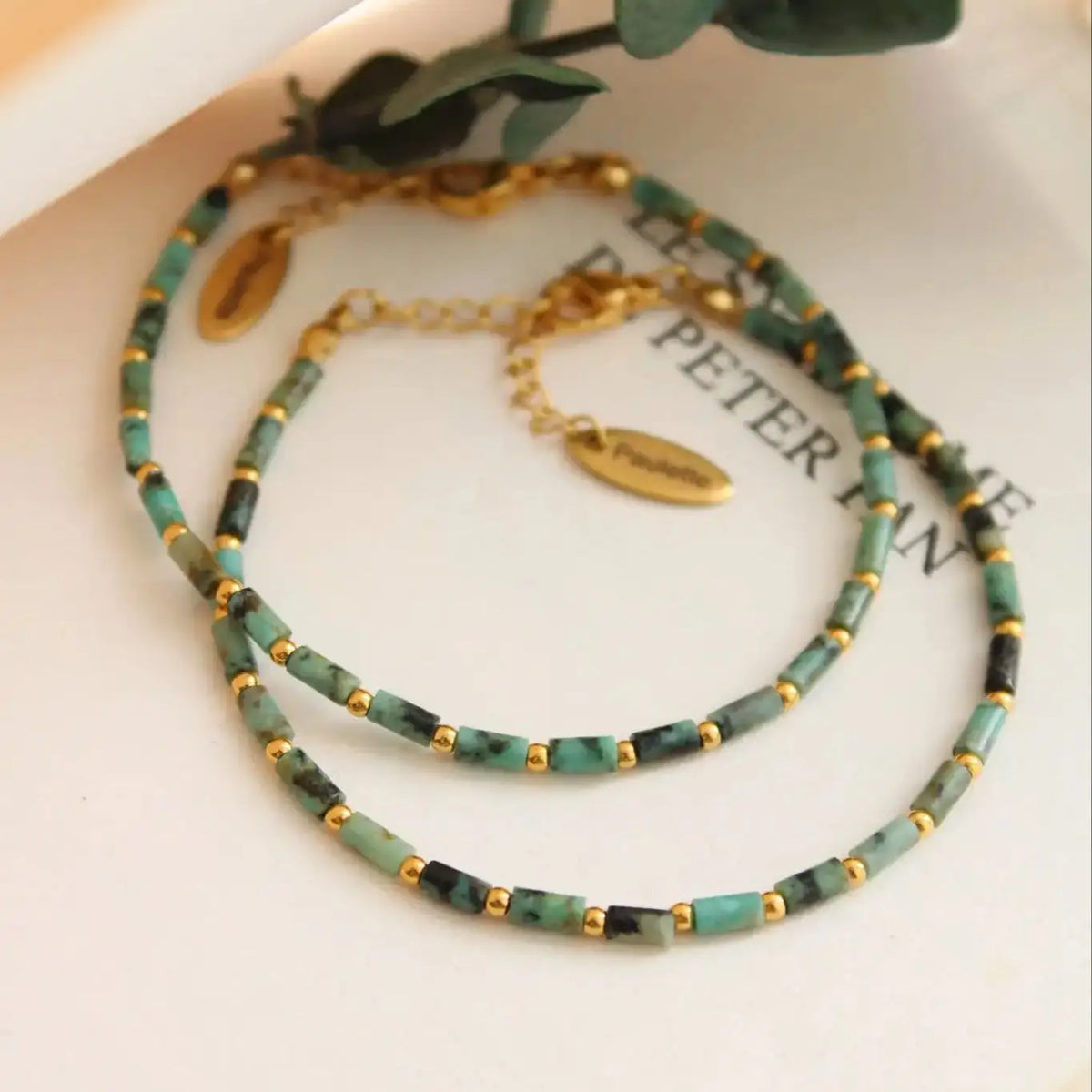 Go to Beach Natural Afraic turquoise Beads chain Bracelet Adjustable  for Women Summer Titanium steel accessories Boho Chic Gift