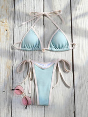 Miyouj Bandage Swimwear Shiny Bikini Set Triangle Swimsuit 2-Piece Bathing Suit Sexy Biquini Mujer Micro Thongs Beachwear Summer
